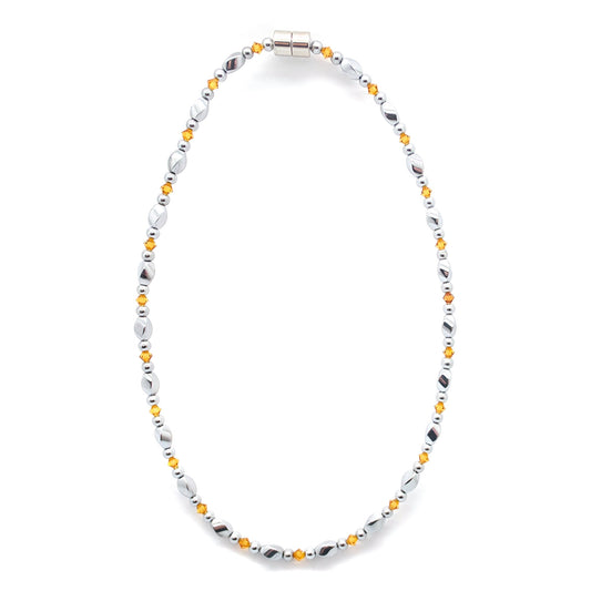 Silver Hematite Twist w Topaz Necklace