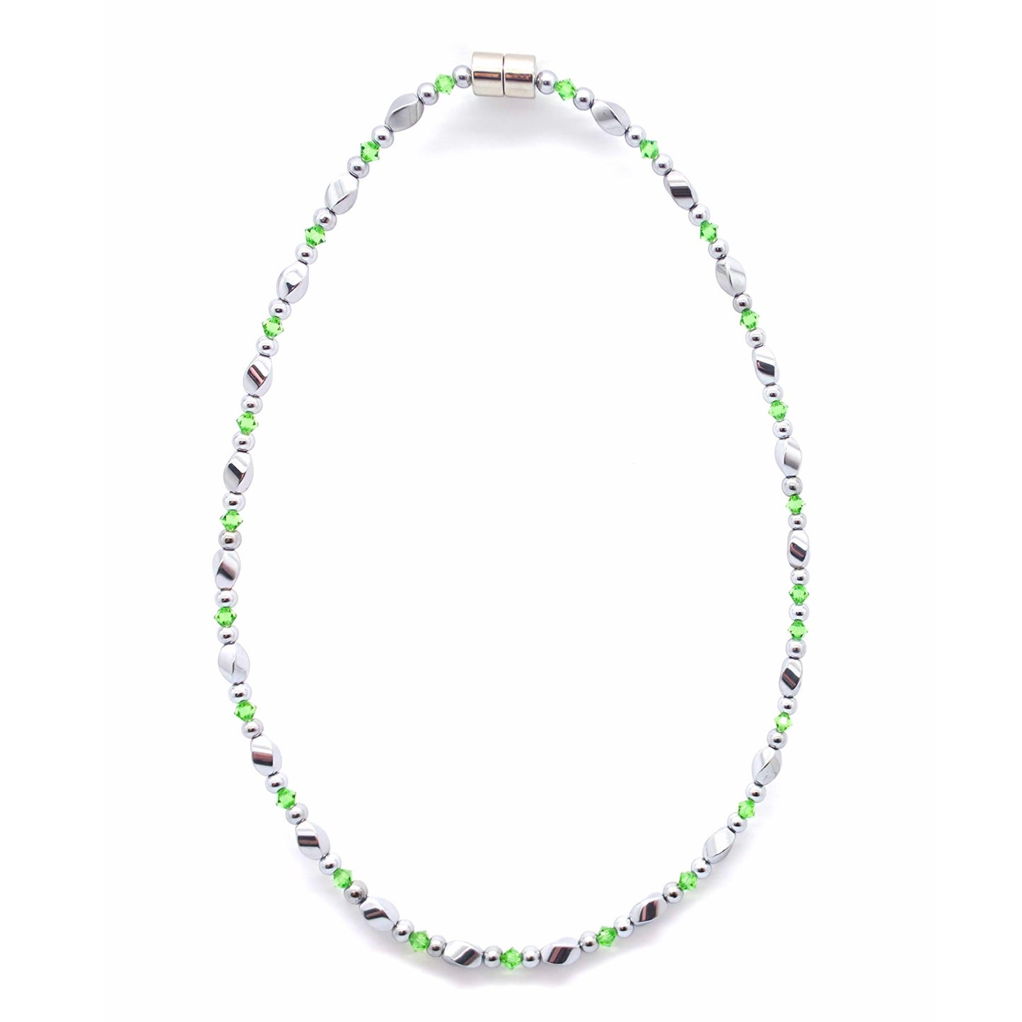 Silver Hematite Twist w Peridot Necklace