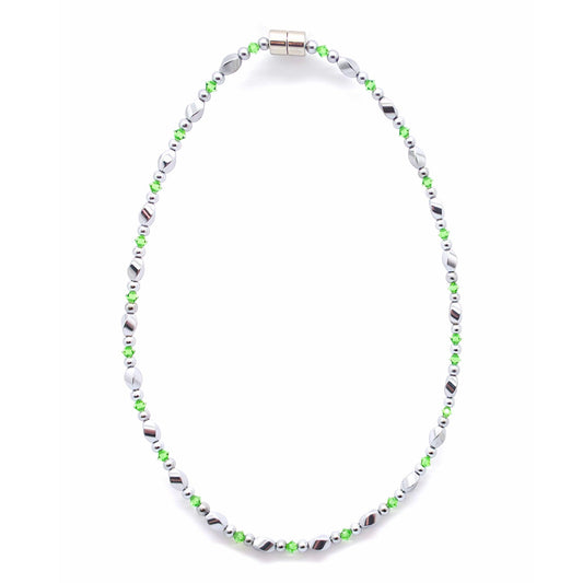 Silver Hematite Twist w Peridot Necklace