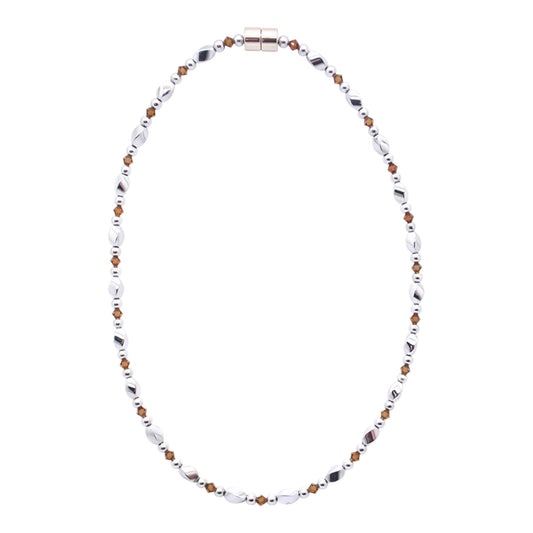 Silver Hematite Twist w Smokey Topaz Necklace