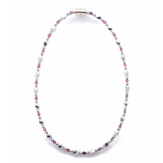Silver Hematite Twist w Amethyst Necklace