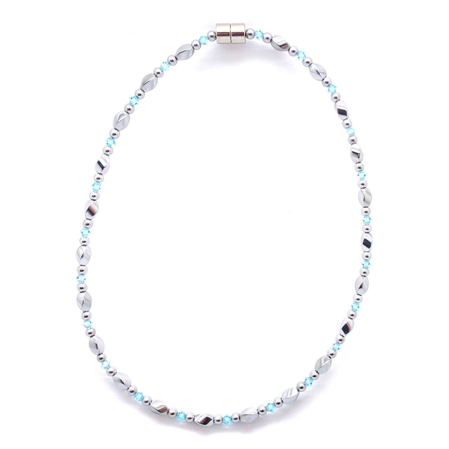 Silver Hematite Twist w Aquamarine Necklace