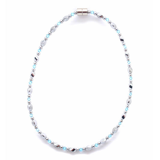 Silver Hematite Twist w Aquamarine Necklace