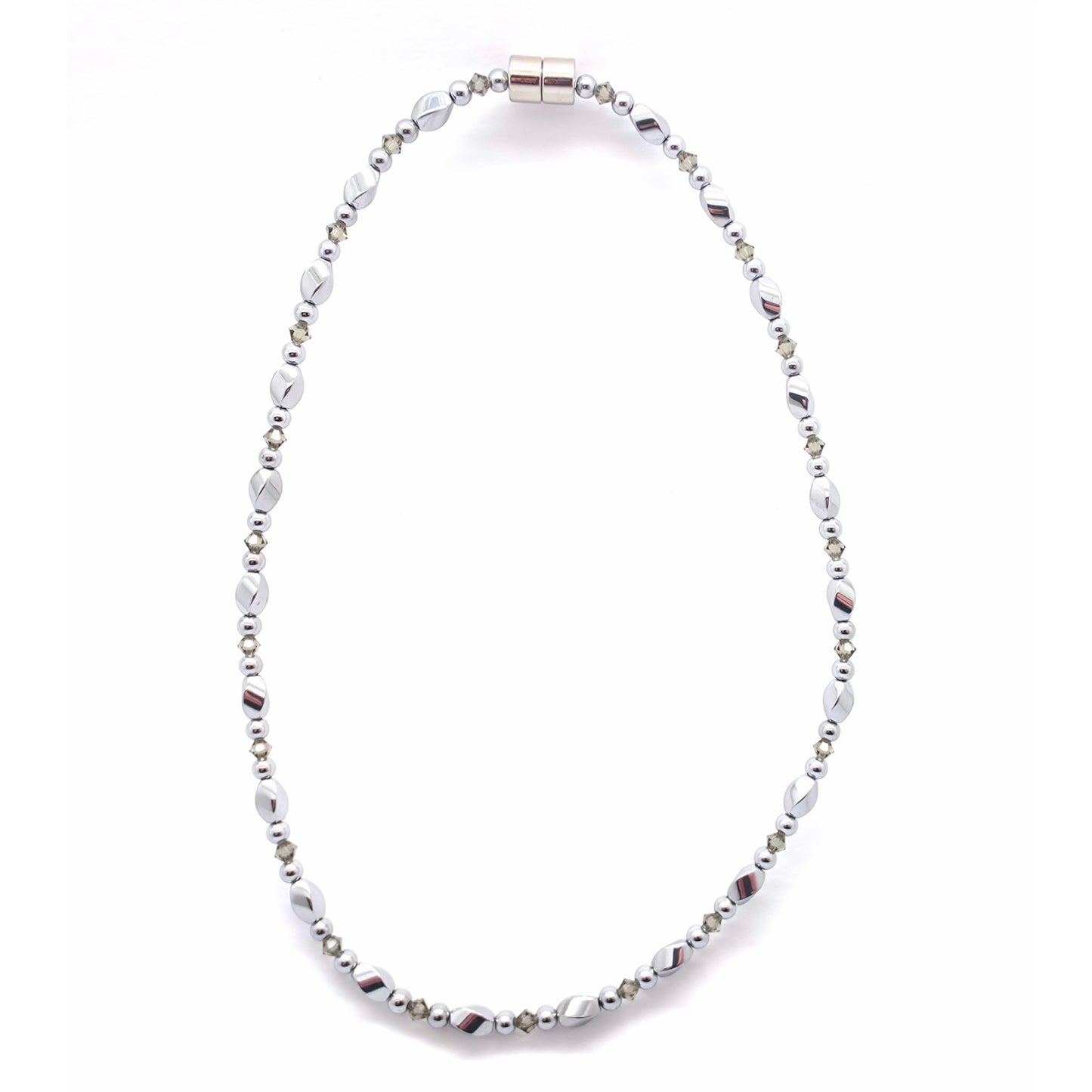 Silver Hematite Twist w Crystal Option Necklace