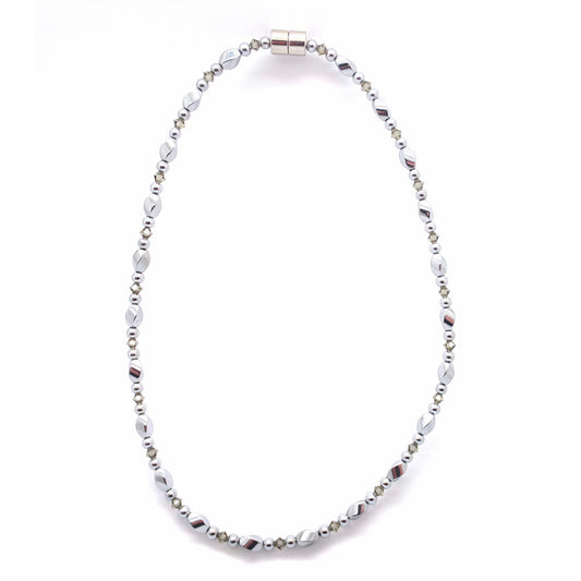 Silver Hematite Twist w Black Diamond Necklace