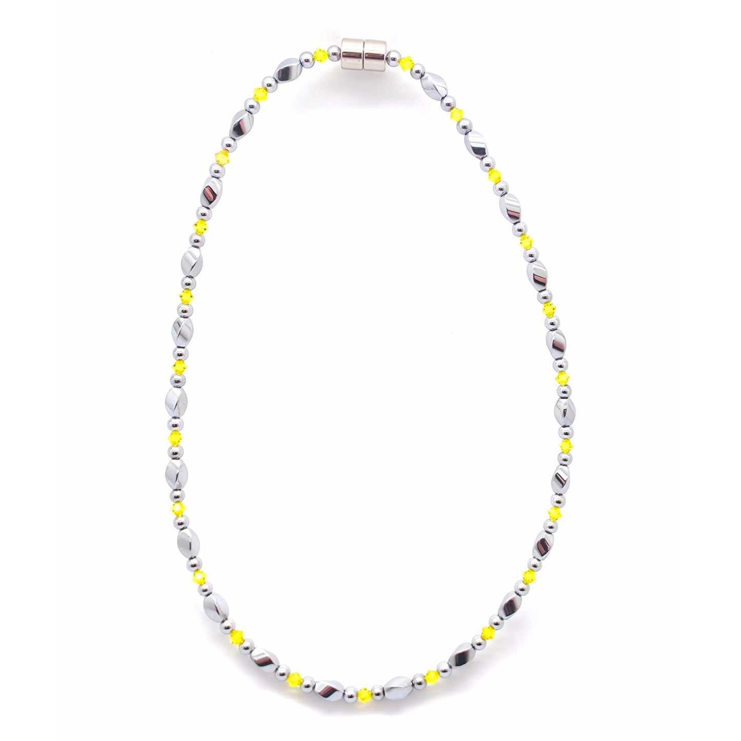 Silver Hematite Twist w Crystal Option Necklace
