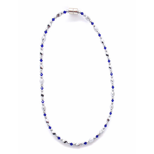 Silver Hematite Twist w Cobalt Necklace