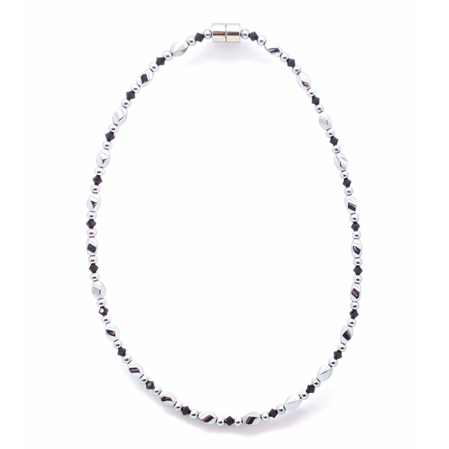 Silver Hematite Twist w Crystal Option Necklace