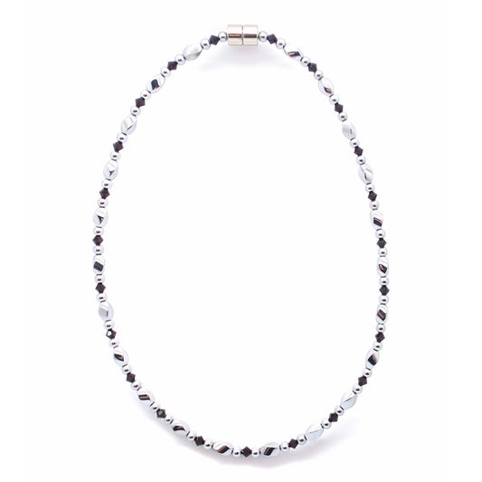 Silver Hematite Twist w Garnet Necklace