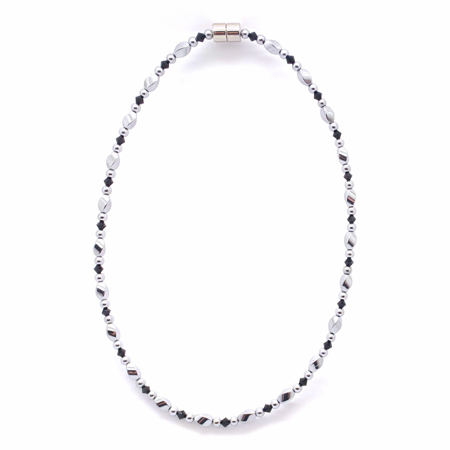 Silver Hematite Twist w Jet Black Necklace