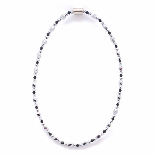 Silver Hematite Twist w Jet Black Necklace