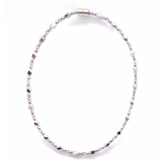 Silver Hematite Twist w Light Amethyst Necklace