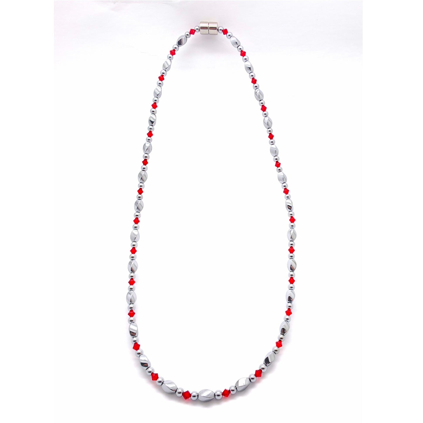Silver Hematite Twist w Crystal Option Necklace