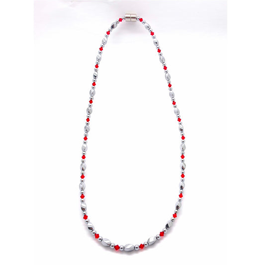 Silver Hematite Twist w Light Siam Necklace