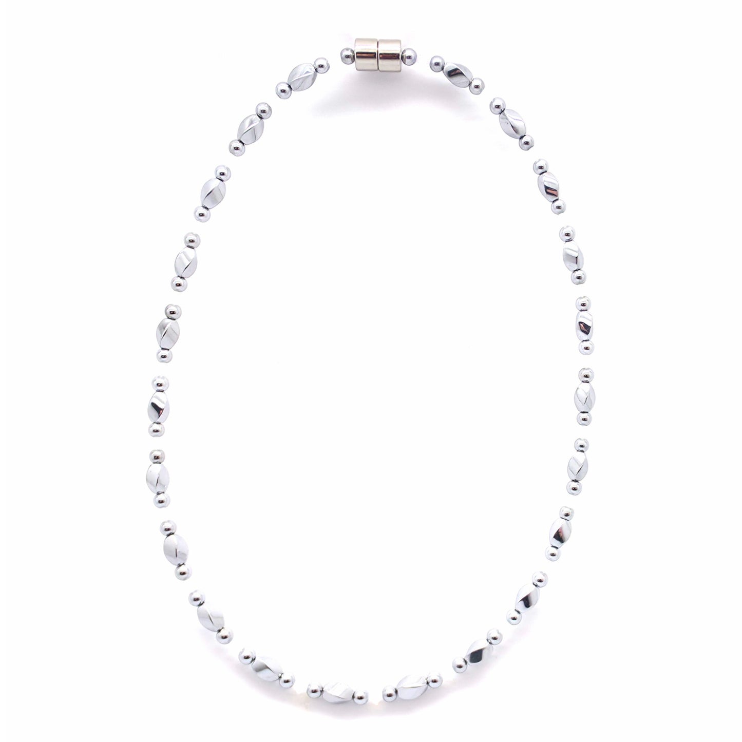 Silver Hematite Twist w Crystal Option Necklace