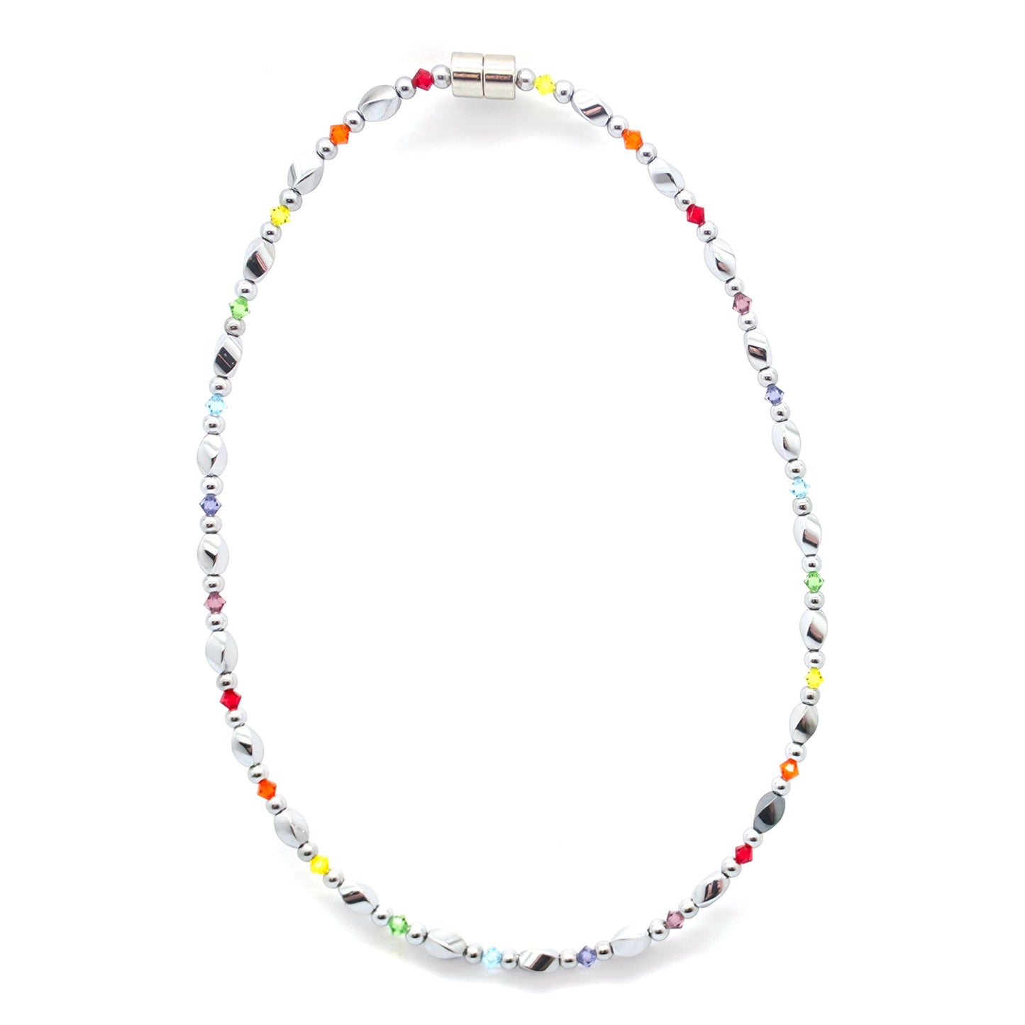 Silver Hematite Twist w Crystal Option Necklace