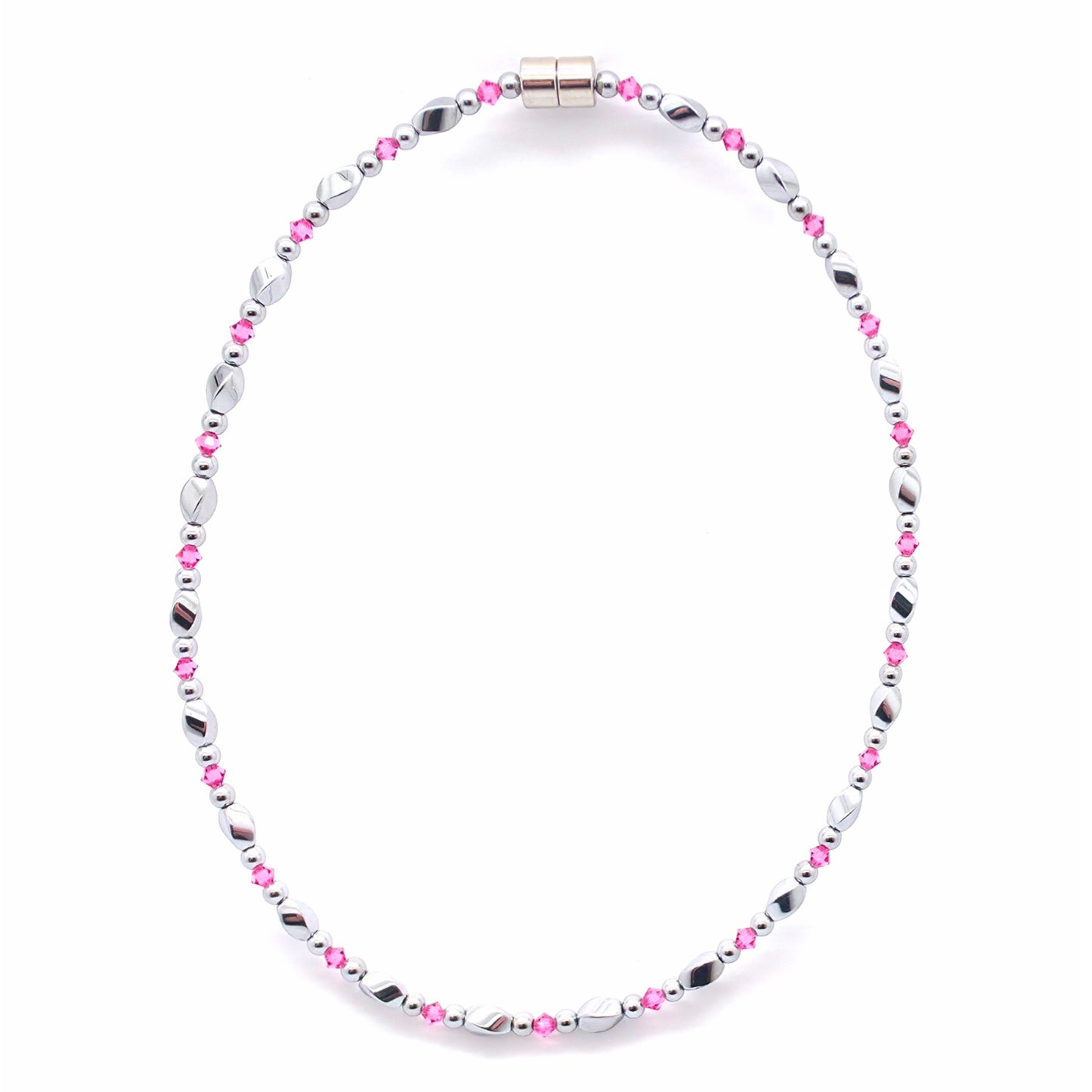 Silver Hematite Twist w Crystal Option Necklace