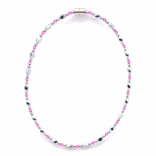 Silver Hematite Twist w Rose Necklace