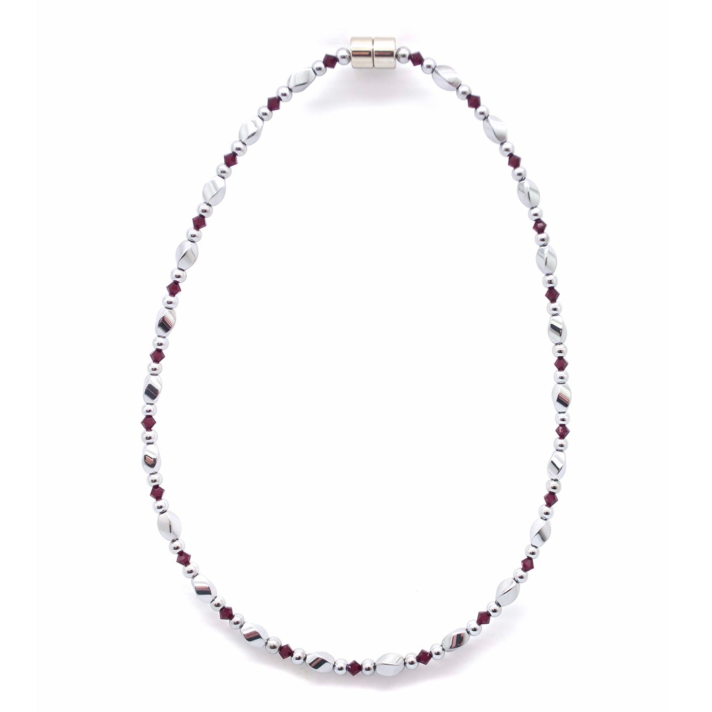 Silver Hematite Twist w Crystal Option Necklace
