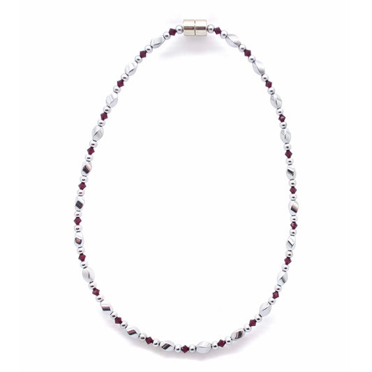 Silver Hematite Twist w Ruby Necklace
