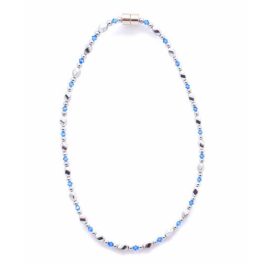 Silver Hematite Twist w Sapphire Necklace