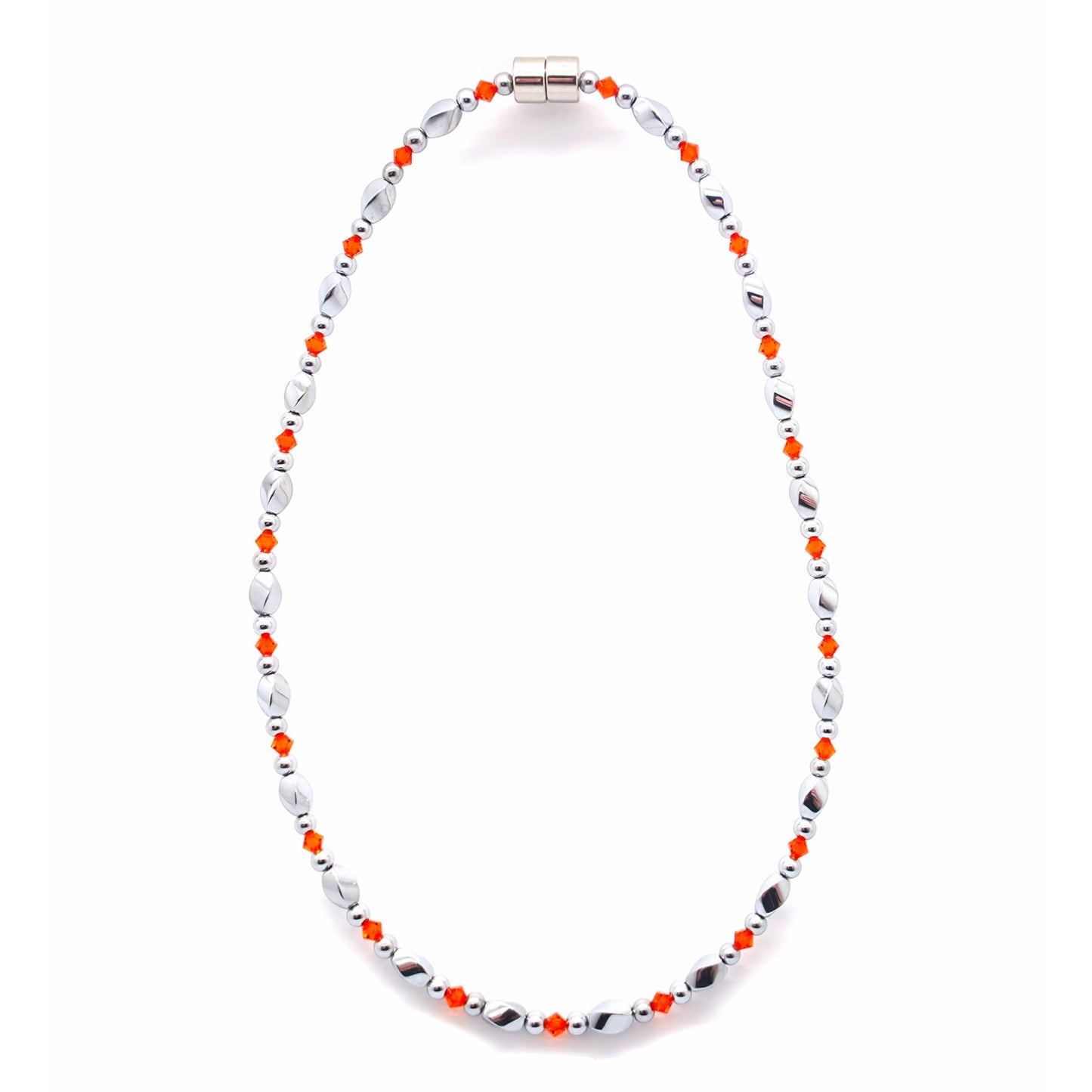 Silver Hematite Twist w Crystal Option Necklace