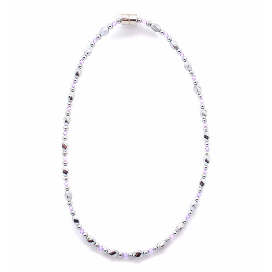 Silver Hematite Twist w Violet Necklace