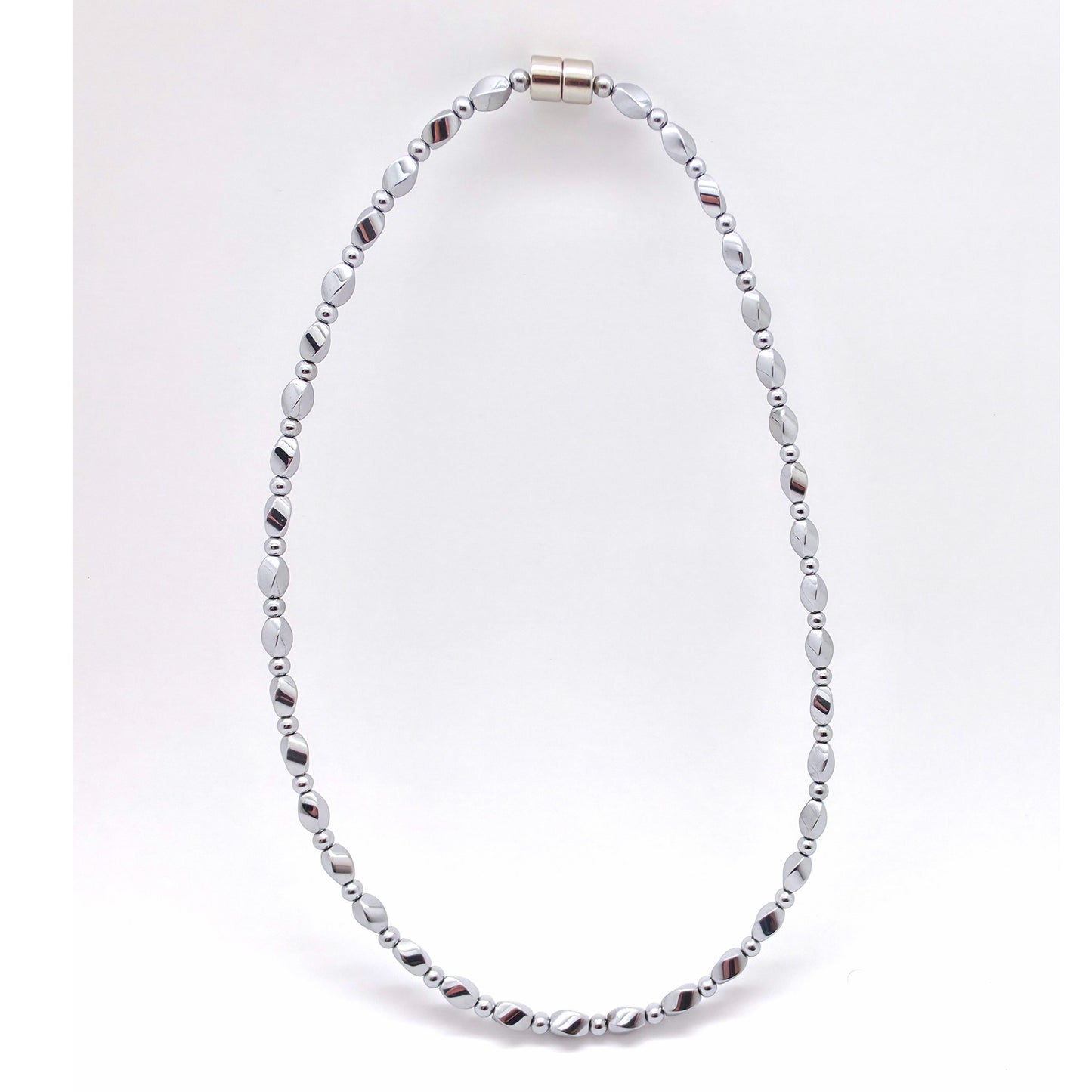 Silver Hematite Twist w Crystal Option Necklace