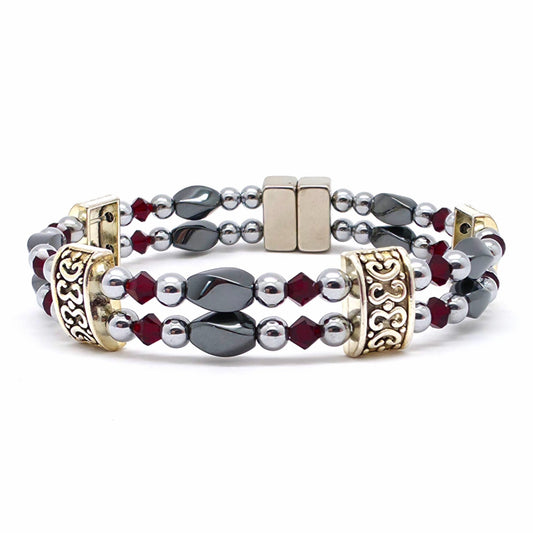 Black Hematite Twist Double w Ruby