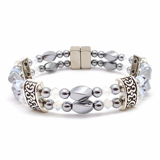 Silver Hematite Twist Double w Opal