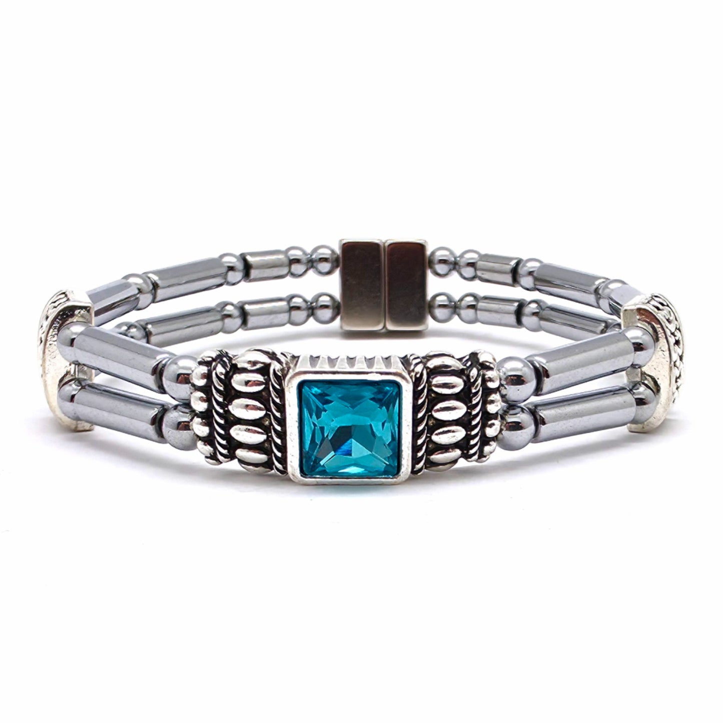 Centered Square Aquamarine Birthstone Double