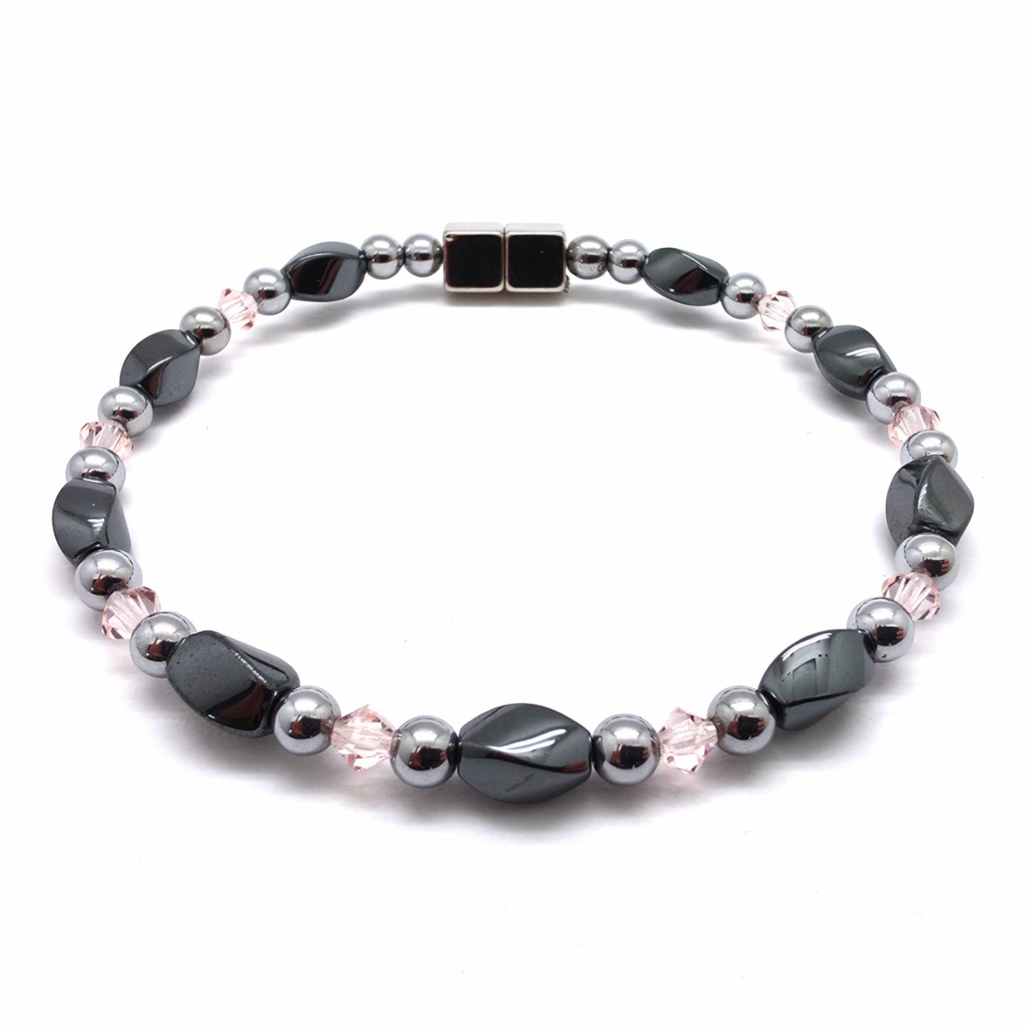Black Hematite Twist w Light Rose