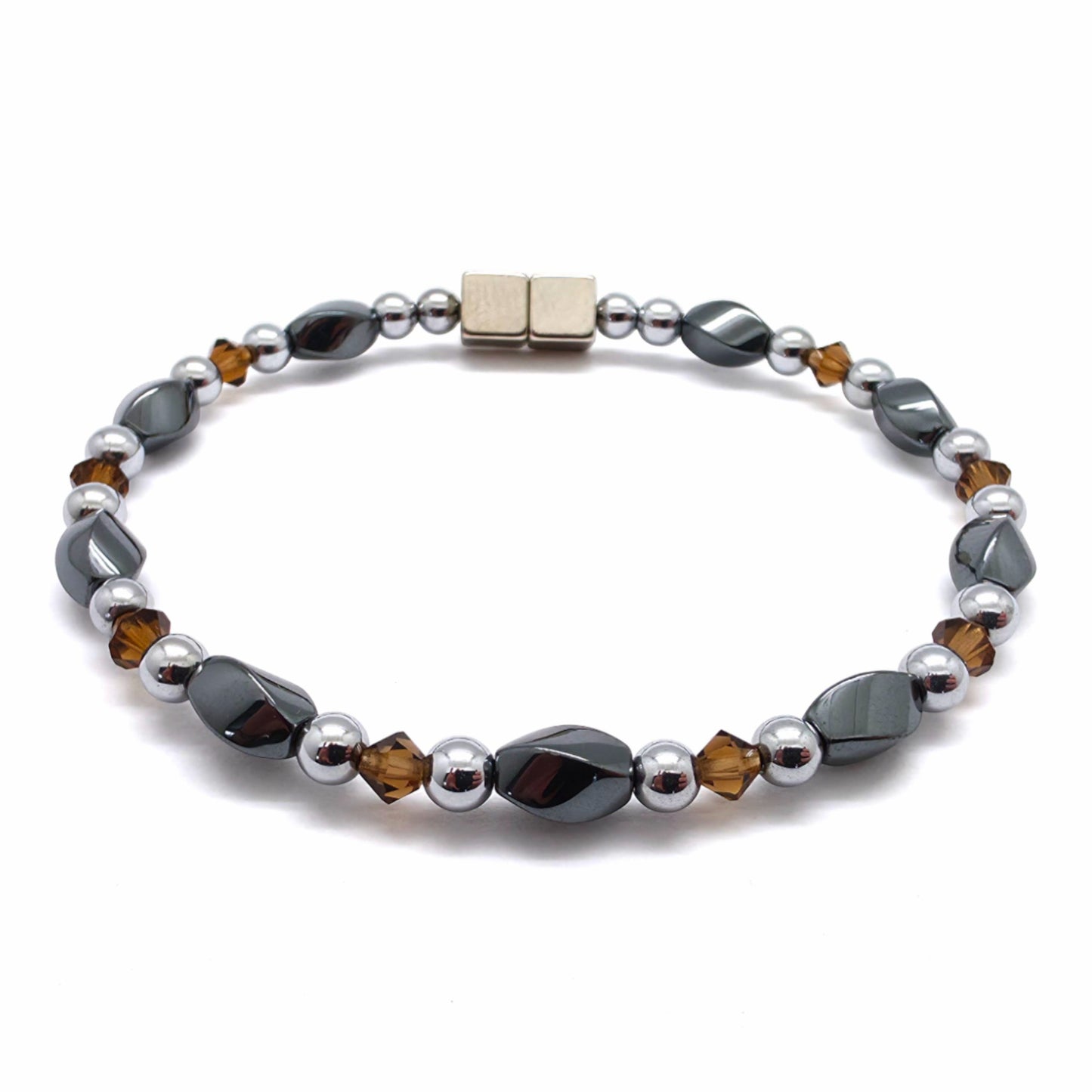 Black Hematite Twist w Smokey Topaz