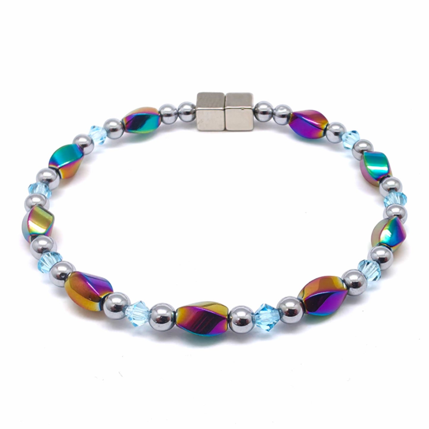 Rainbow Hematite Twist w Aquamarine