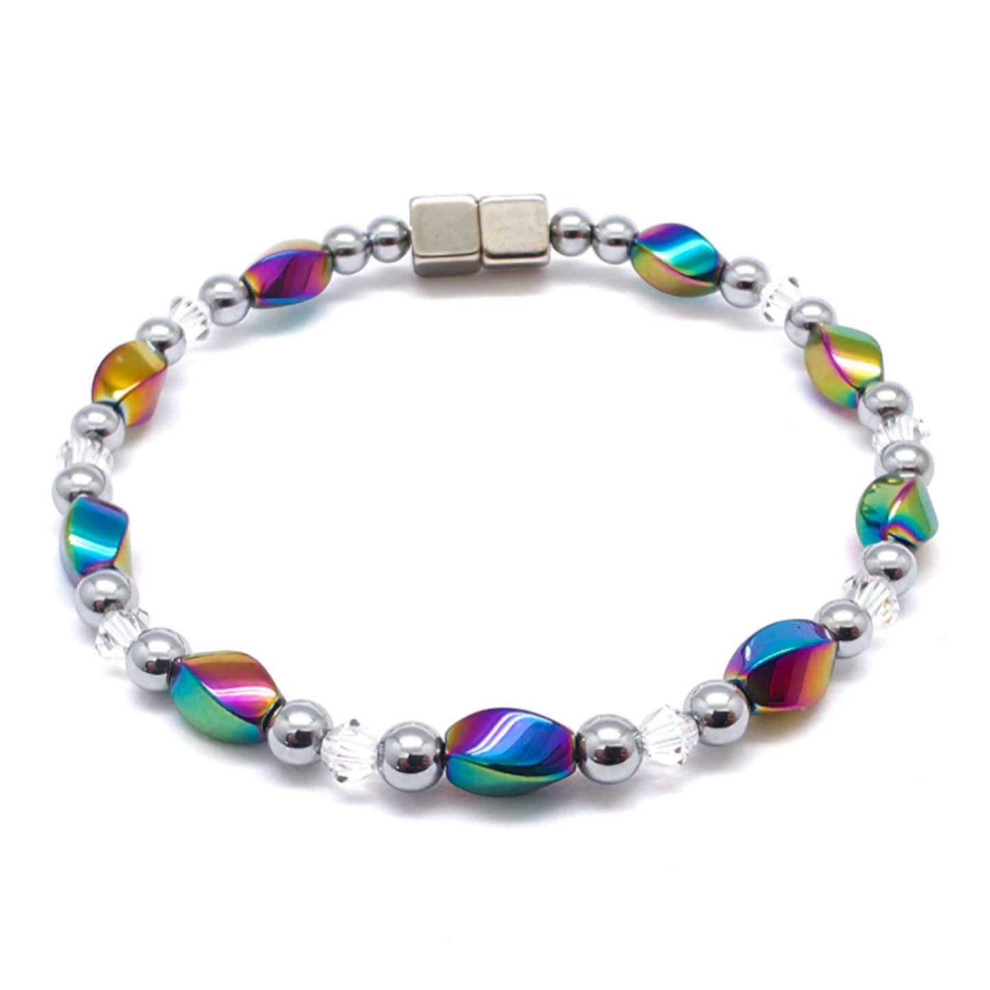 Rainbow Hematite Twist w Clear Crystal