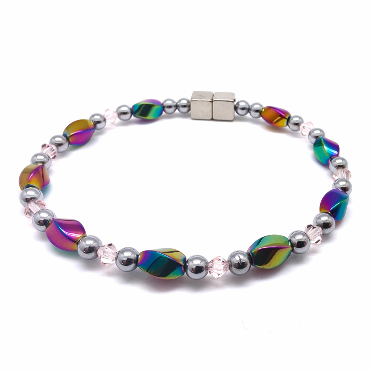 Rainbow Hematite Twist w Light Rose
