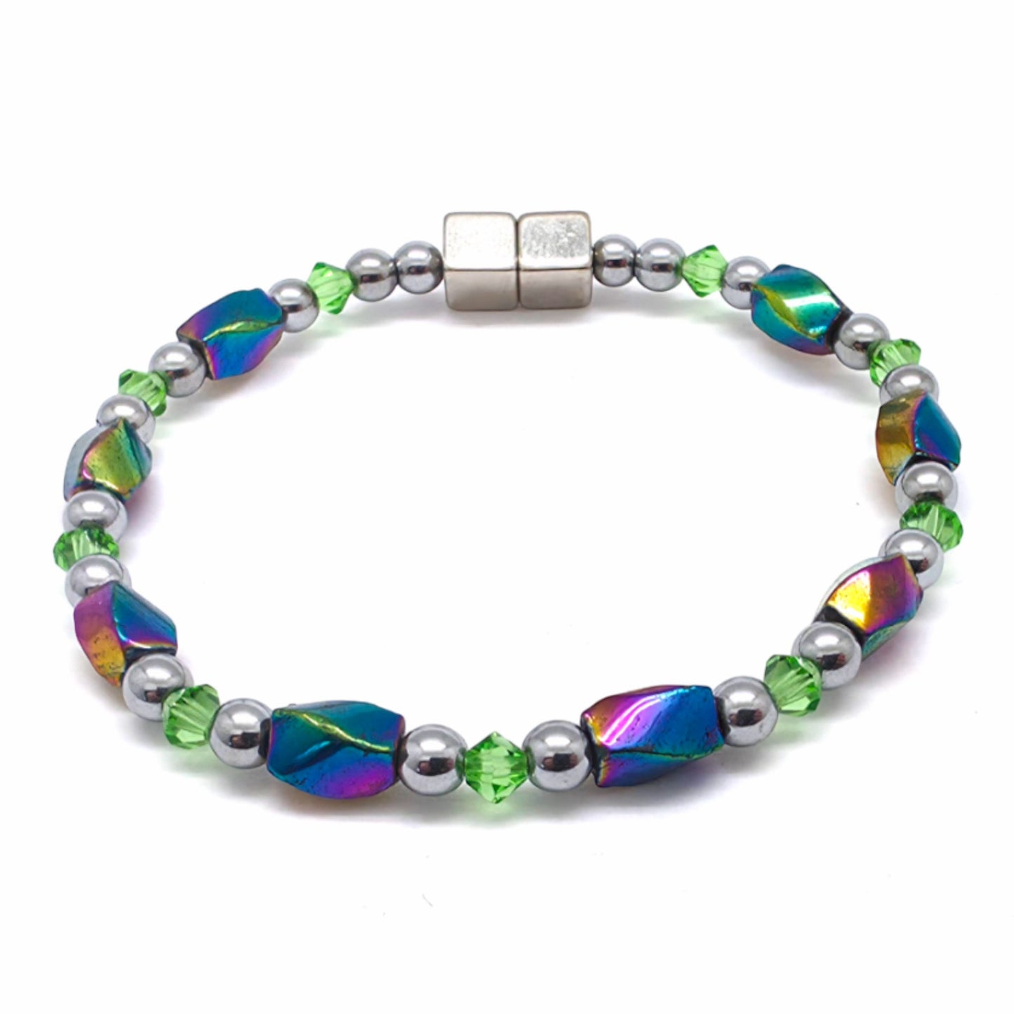 Rainbow Hematite Twist w Peridot