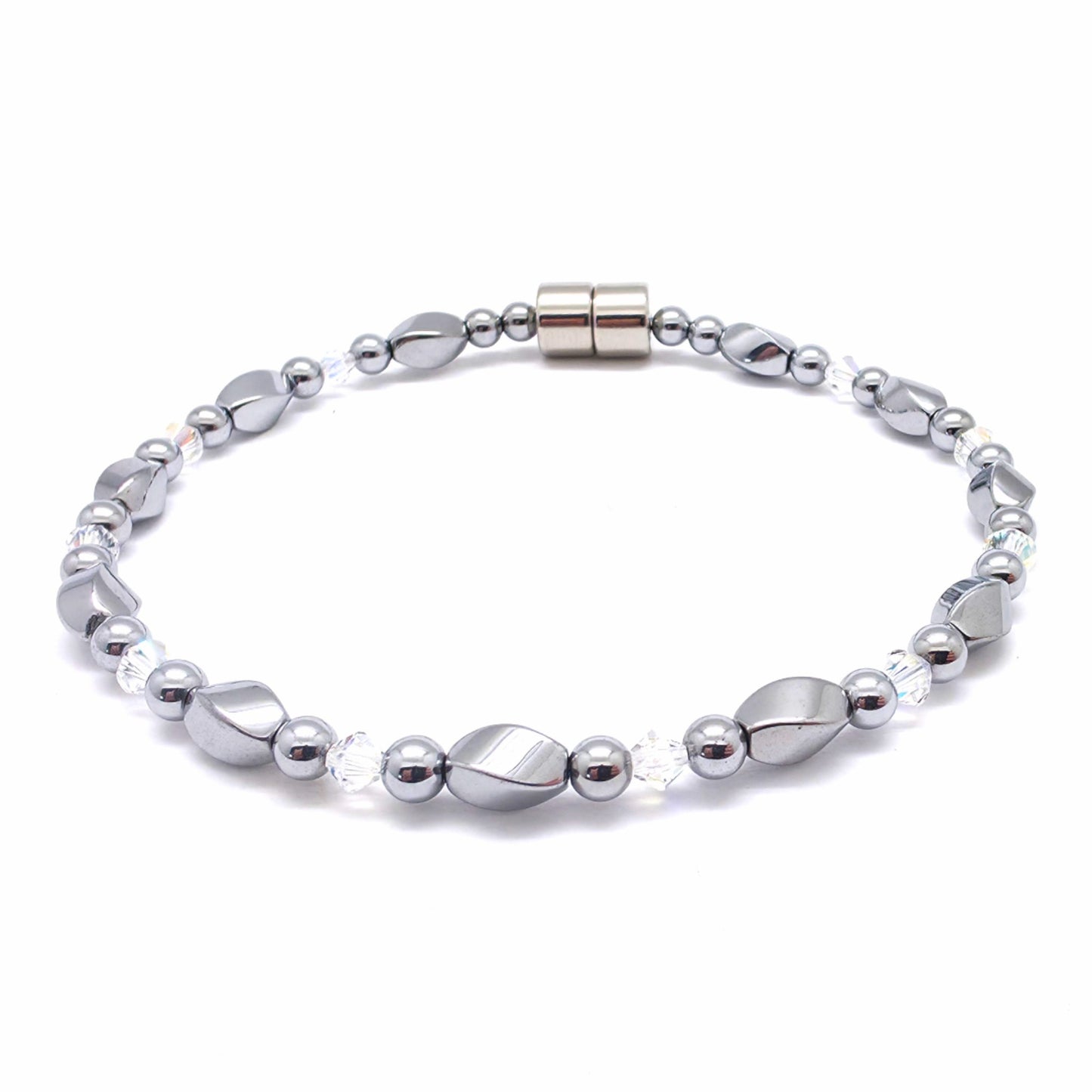 Silver Hematite Twist w AB Crystals