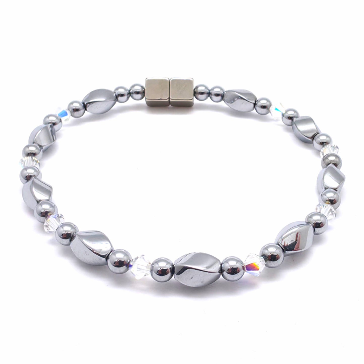 Silver Hematite Twist w Crystal Option