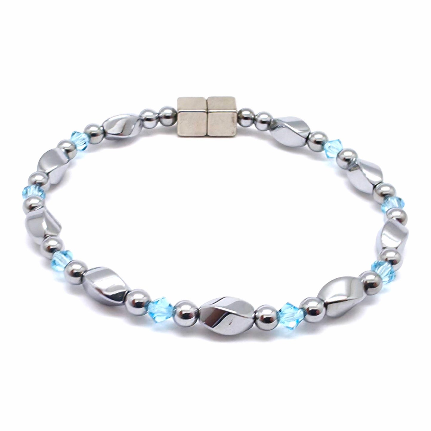 Silver Hematite Twist w Aquamarine