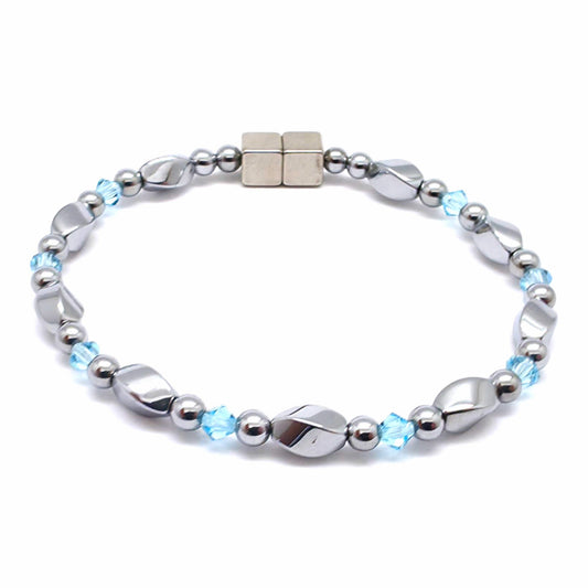 Silver Hematite Twist w Aquamarine