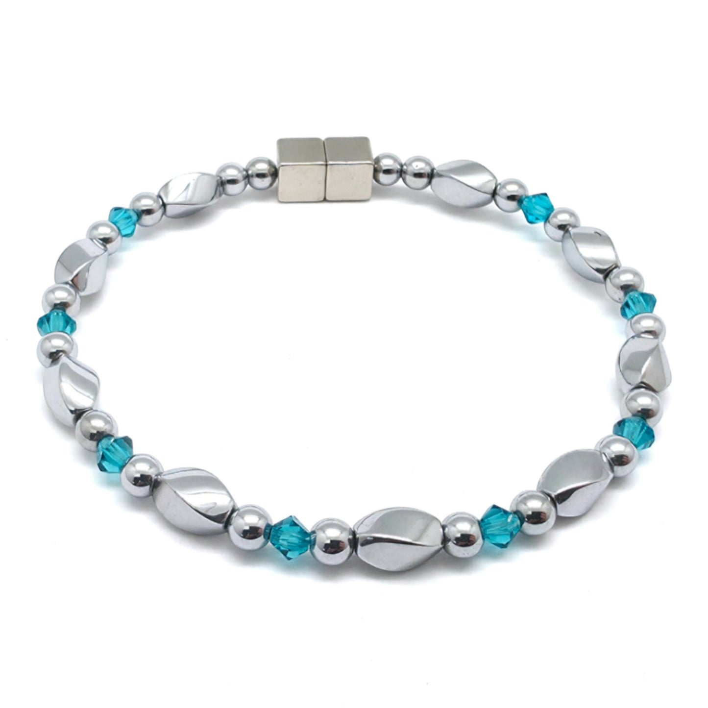 Silver Hematite Twist w Blue Zircon