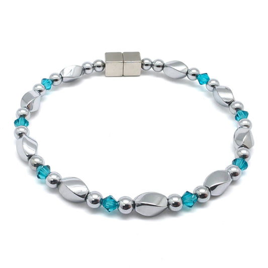 Silver Hematite Twist w Blue Zircon