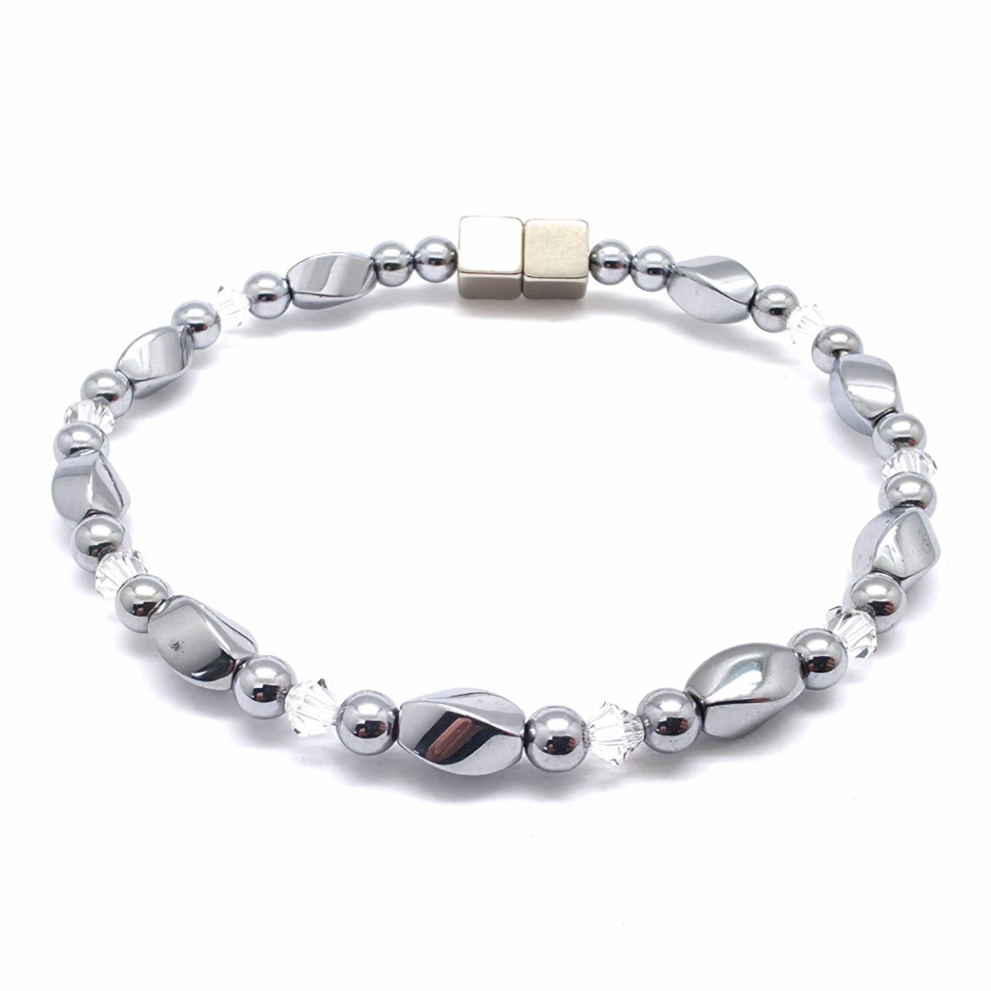 Silver Hematite Twist w Clear Crystal