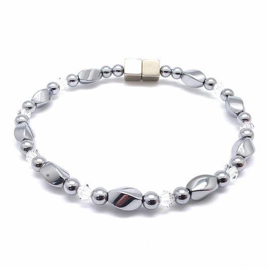 Silver Hematite Twist w Clear Crystal