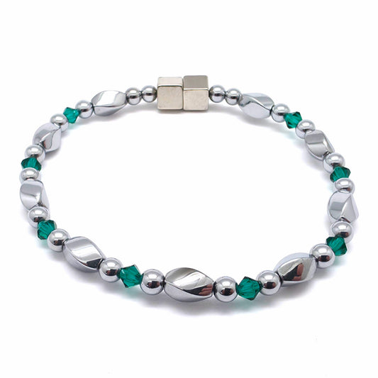 Silver Hematite Twist w Emerald