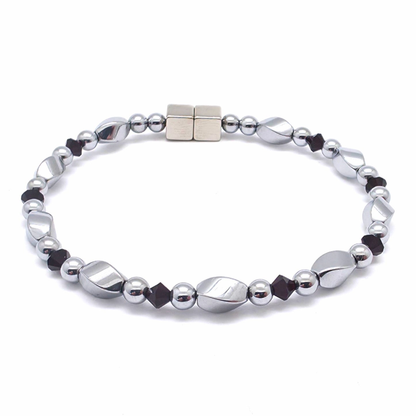 Silver Hematite Twist w Garnet