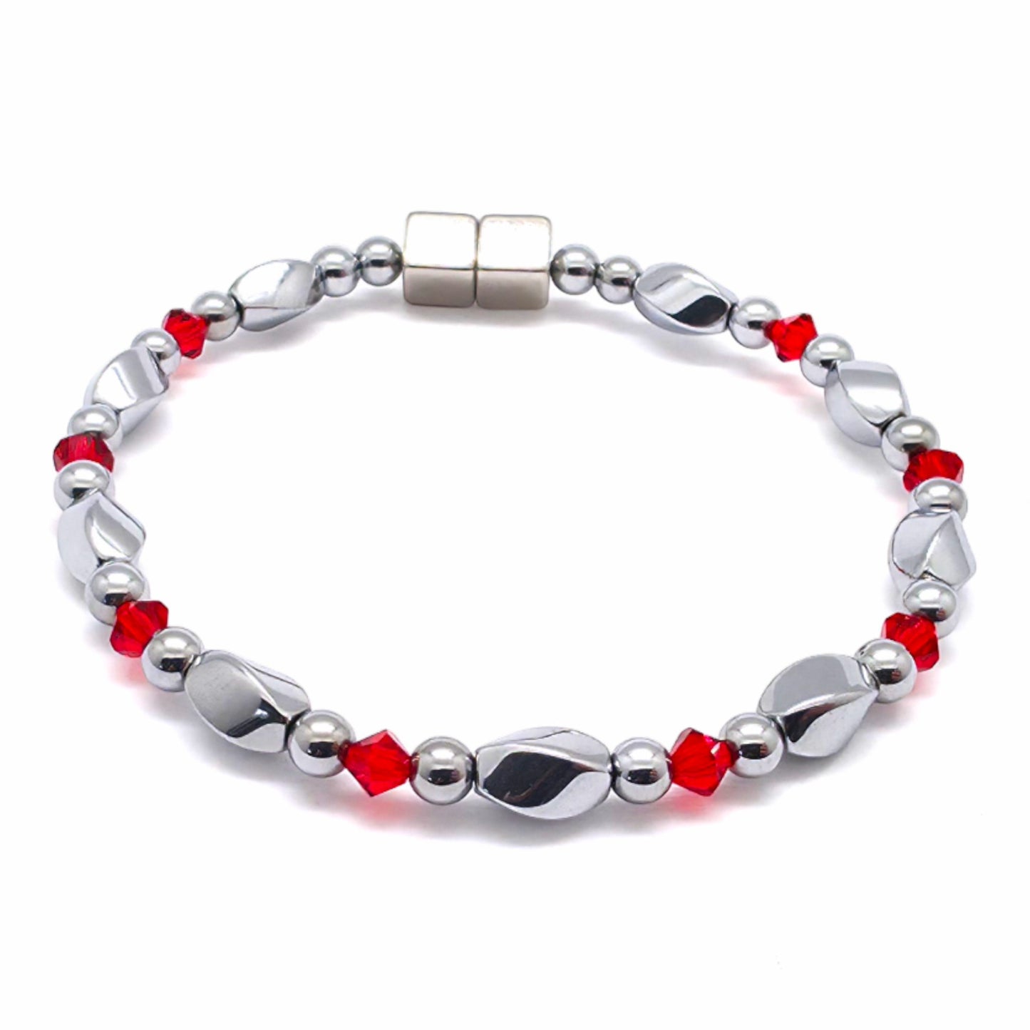 Silver Hematite Twist w Light Siam