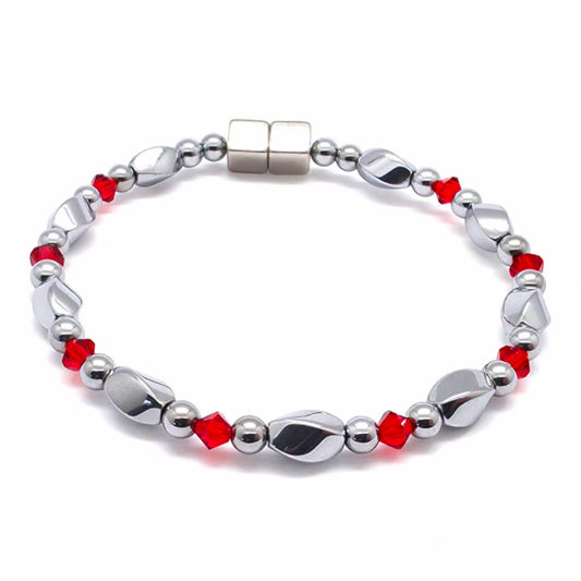 Silver Hematite Twist w Light Siam
