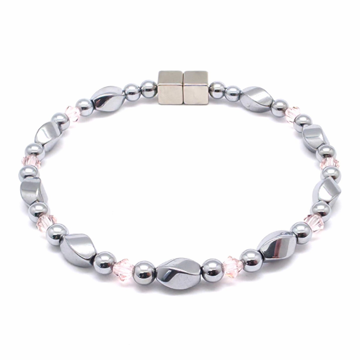 Silver Hematite Twist w Light Rose